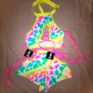 Rolita Couture rainbow cow rave festival set